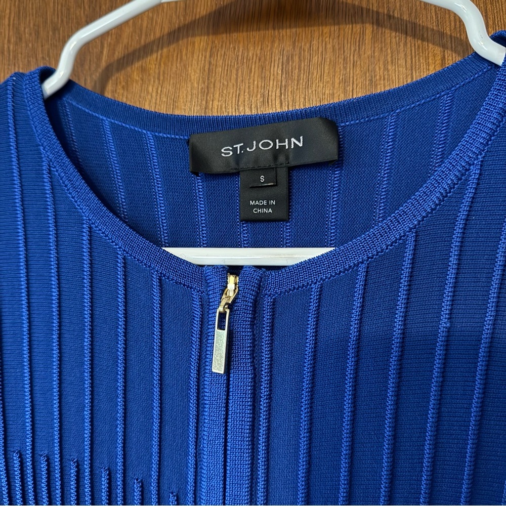 St. John Royal Blue Zip-Front Ribbed Shell - Picture 3 of 8